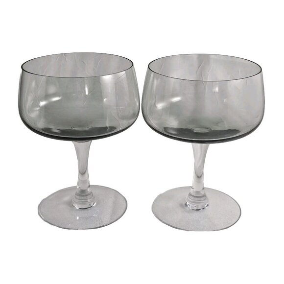 Fostoria  Glamour Gray Champagne Coupes 5" set-2 dessert glasses MCM minimalist - Picture 1 of 10